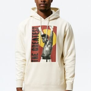 Muhammad Ali 'The Greatest' Graphic Hoodie‎ – Cream Beige Pullover Sweatshirt